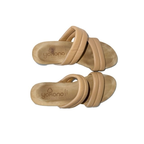 Yokono Wedge Sandal Tan Double Band Cushioned Made in Spain Sz 7.5 - Picture 4 of 9